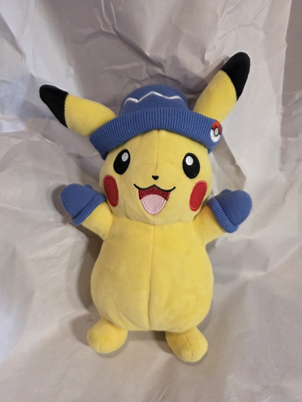 Pokemon Yellow Pikachu Plush with Blue Hat and Blue Mittens